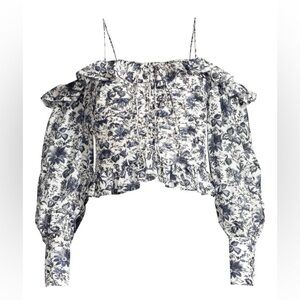 ROBERT RODRIGUEZ | Carmen Ruched Cold-Shoulder Floral Top